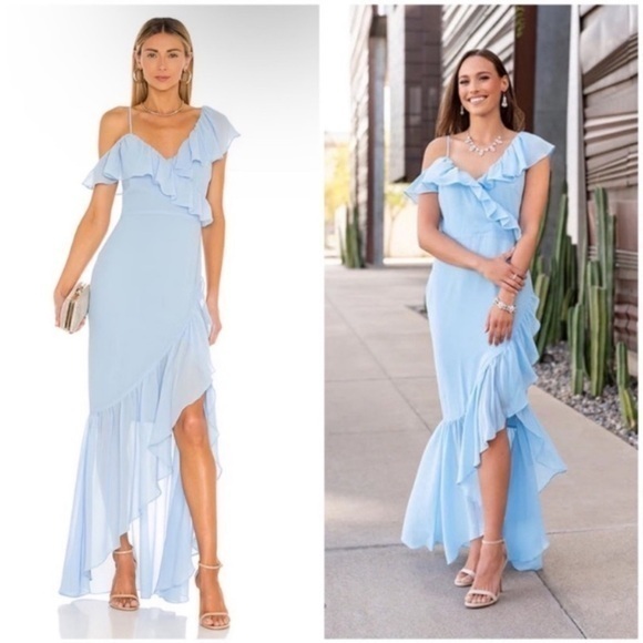 Lovers + Friends Dress Karen Ruffle Wrap Maxi in Baby Blue